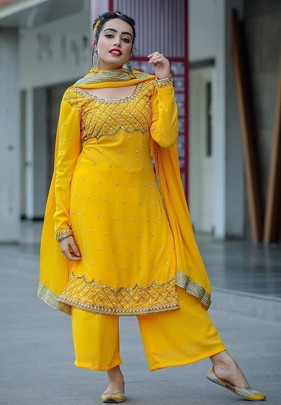 Heavy Work Yellow Plazo Suit Salwar Set For Women
