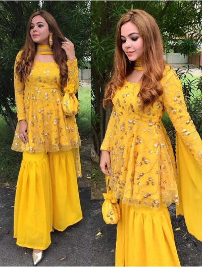Party wear yellow Sharara dress for ladies