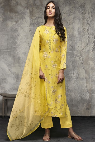 Printed Chanderi Silk long kurta with straight plazo pant