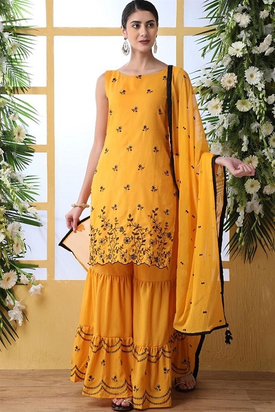 Sleeveless Yellow Sharara Kurti Set