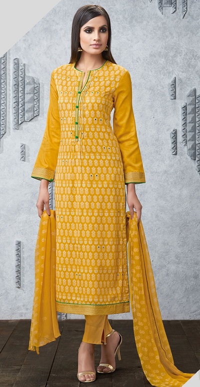 Stylish Long Yellow Printed Kurta With Straight Fit Pants