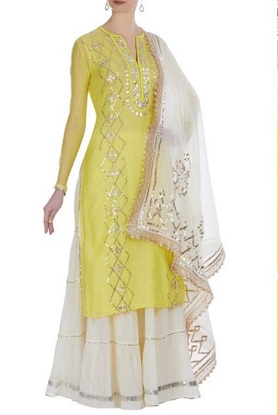 Yellow And White Sharara Suit Set For Parties