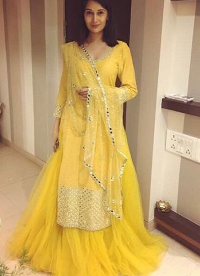 Yellow Mirror Work Lehenga Kurti Dress For Parties