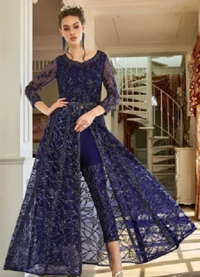 Anarkali Blue Suit With Straight Fit Pants