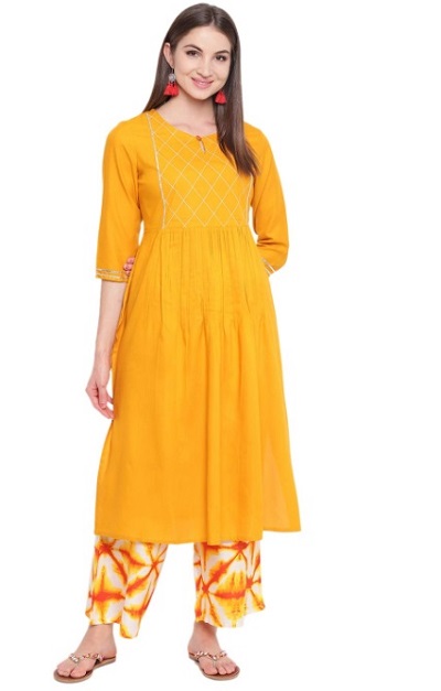 Beautiful Orange kurti palazzo dress for ladies