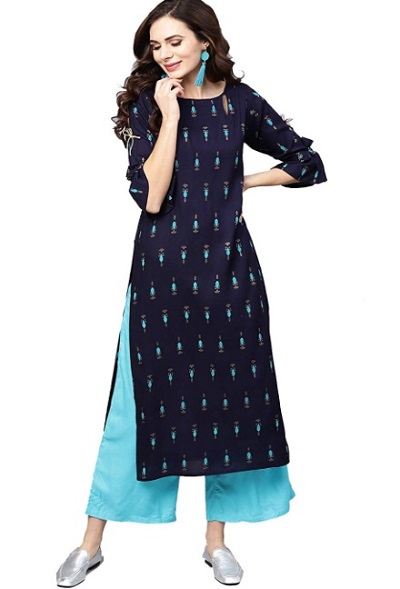 Black kurta and blue palazzo set for women