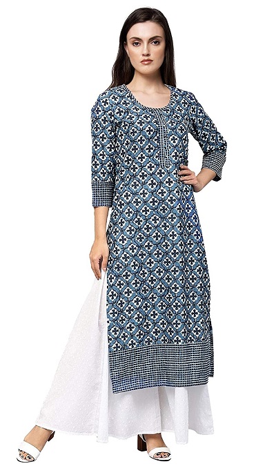 Blue Stylish Printed Long Kurti