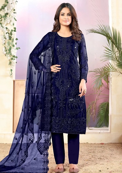 Blue Thread Work Salwar Suit Plazo Design For Women
