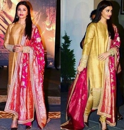 Bollywood Gold And Pink Salwar Kurta Design