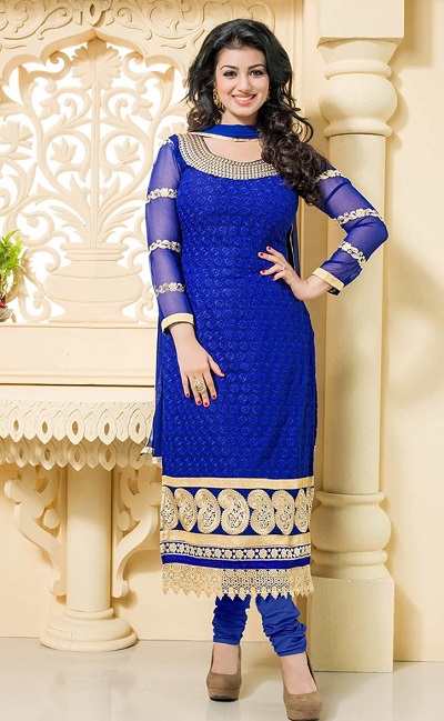 Bright Blue Thread Work Salwar Suit For Women