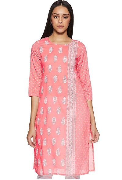 Cotton Printed Pink Kurti For Daily Wear