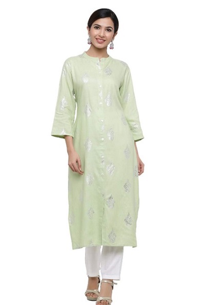 Festive wear mint green and white kurta palazzo set for women