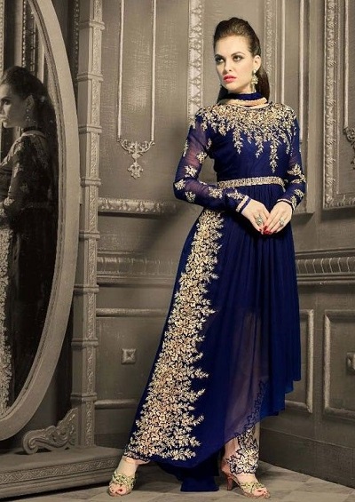 Georgette Embroidered Party Wear Blue Suit For Women