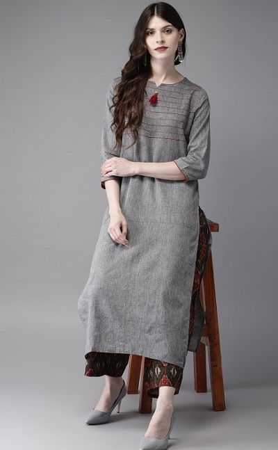 Grey Stylish Long Kurta With Palazzo Set