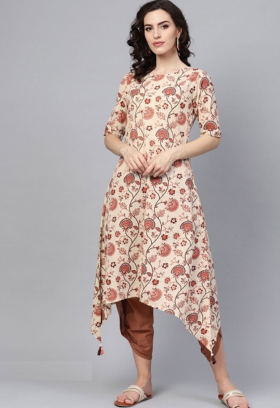 High Low Hemline cotton printed kurti design