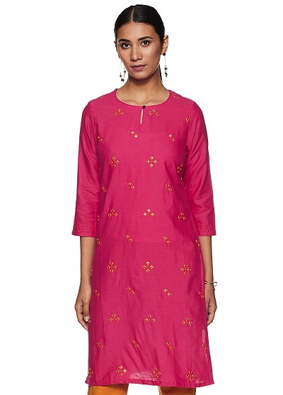 Hot pink cotton kurti for daily wear