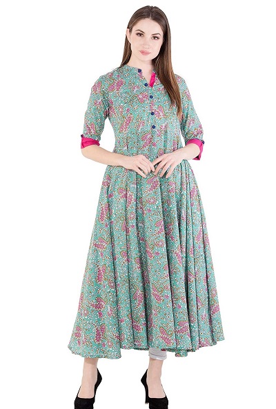 Long Printed Anarkali Style Cotton Kurta