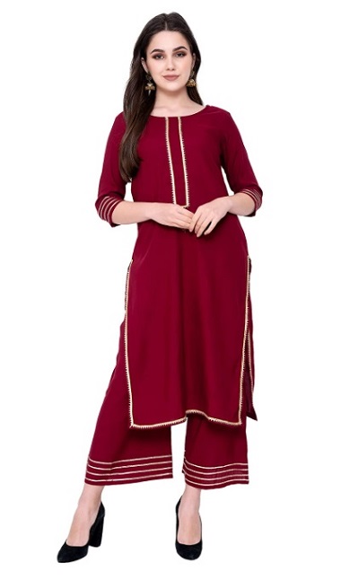 Maroon party wear kurta palazzo dress