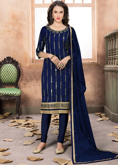 Mirror work straight fit blue salwar suit style