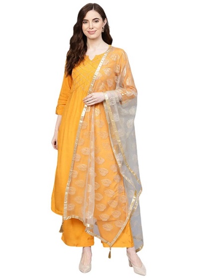 Party wear Orange long kurta with dupatta