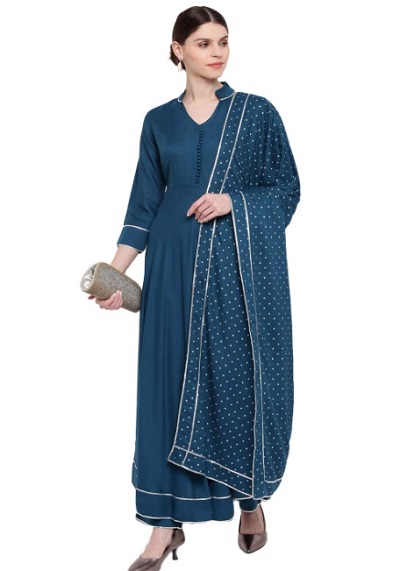 Partywear blue dress with stylish silk