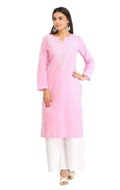 Pink Chikankari Work For Women