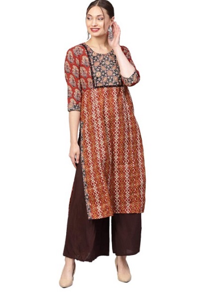 Printed Cotton Kurti With Yoke Design