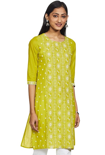 Refreshing Lime Green Summer Cotton Kurti For Women