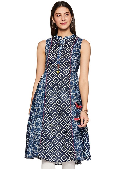 Sleeveless stand collar Centre panelled kurti for women