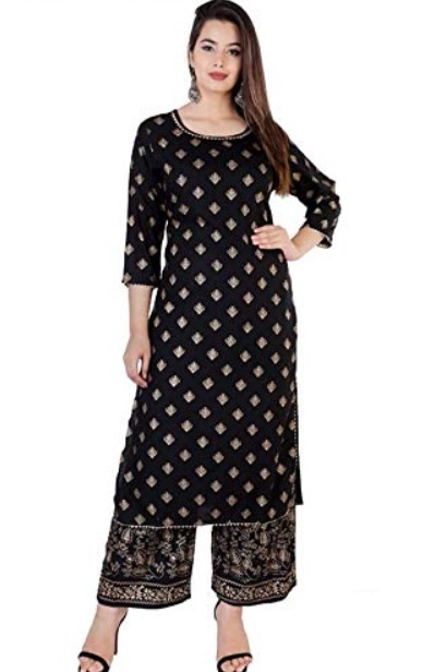 Black Gota Patti and gold foil printed kurta palazzo