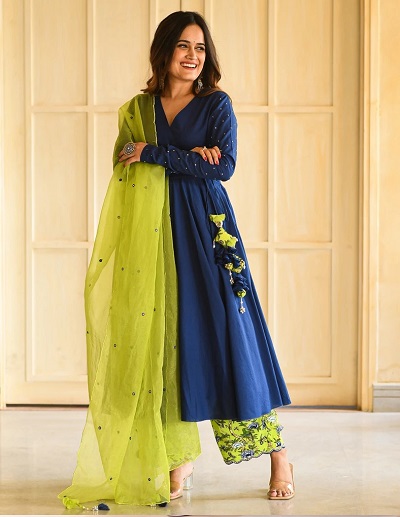 Blue And Green Kurta Plazo Set For Parties