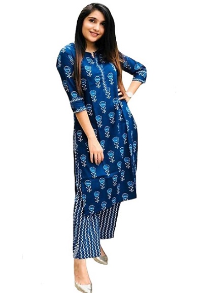 Bright Blue Cotton Kurta Palazzo Dress