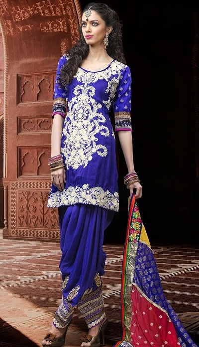 Festive Wear Blue Kurti With Patiyala Salwar