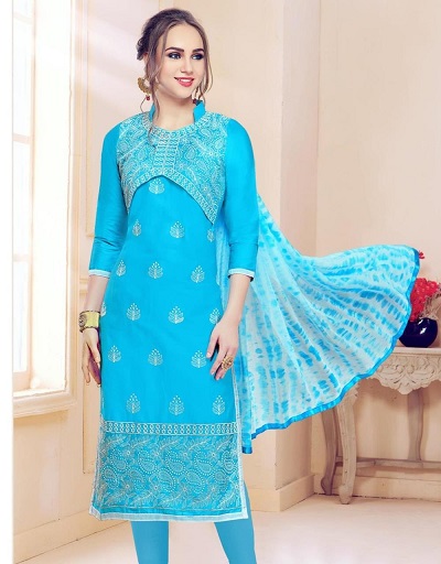 Jacket Style Blue Designer Kurta Tie And Dye Dupatta