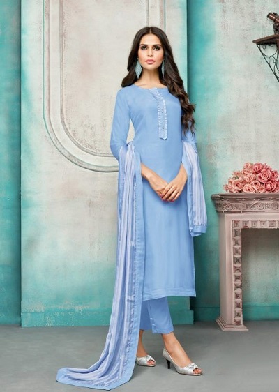 Light Blue Long Kurta Pant Set