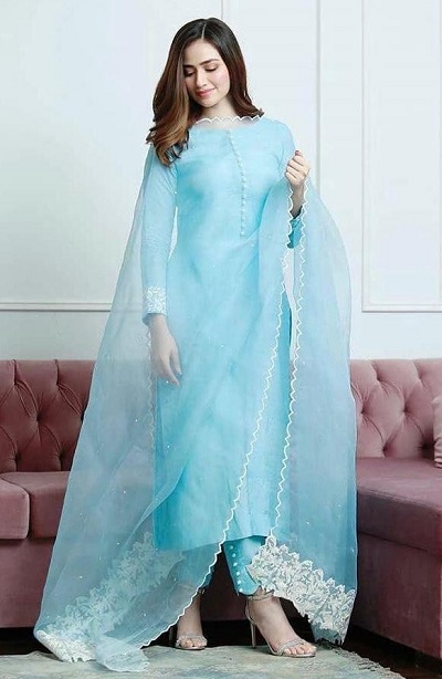 Light Blue Salwar Suit Narrow Fit Pant