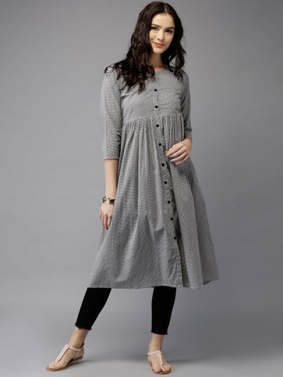 light grey Centre slit buttoned designer kurta with jeans