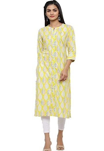 Light Yellow Centre Slit Long Kurti Summers