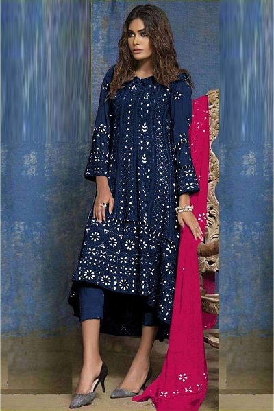 Mirror And Gota Patti Work Blue Kurta Trouser