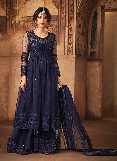 Party Wear Blue Anarkali Kurta With Plazo