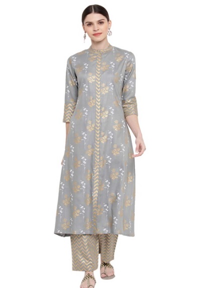 Party wear kurta palazzo set in grey colour