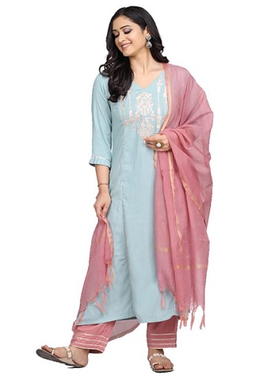 Pink And Blue Kurta Palazzo For Parties