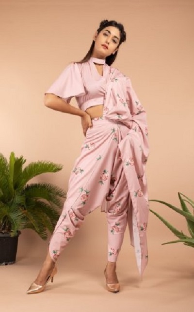 Printed Pink Dhoti Saree With Stylish Blouse