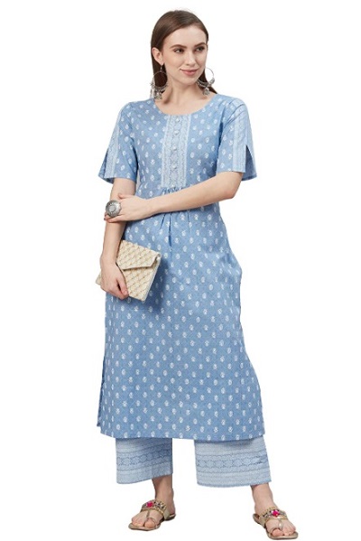 Stylish powder blue kurta palazzo set