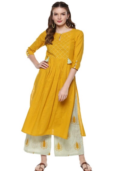 Stylish yellow and white kurti palazzo for women