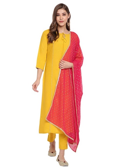 Yellow and red Dupatta trouser pant set for parties