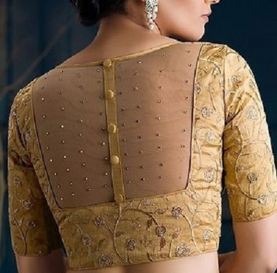 Back net patch blouse design