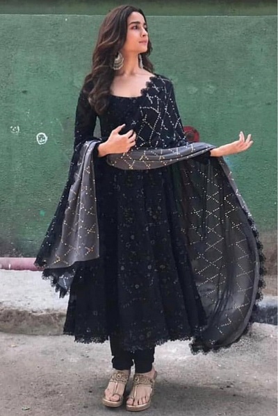 Black Cotton Embellished And Embroidered Salwar Suit