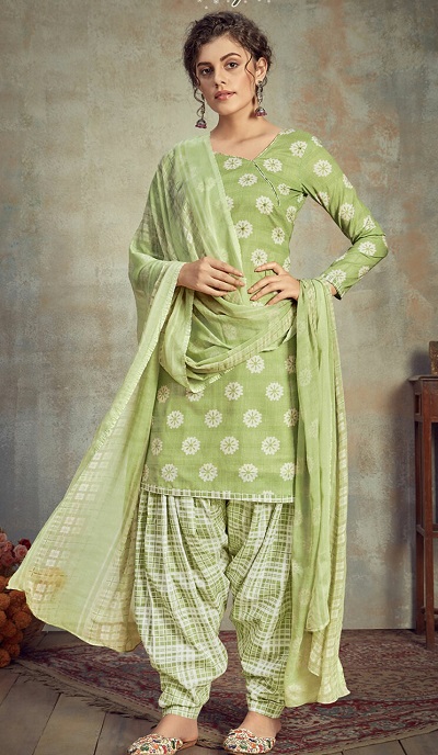 Casual wear printed green suit salwar and Dupatta set