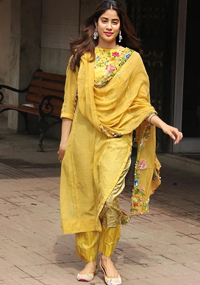 Cotton Embellished Printed Yellow Suit Salwar Set